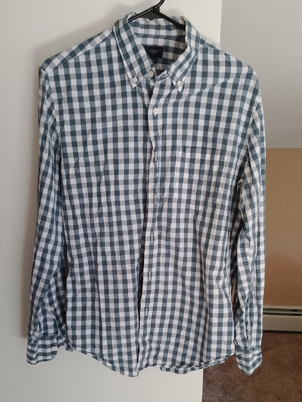 J. Crew Men’s Green and White Gingham Button-Down Shirt